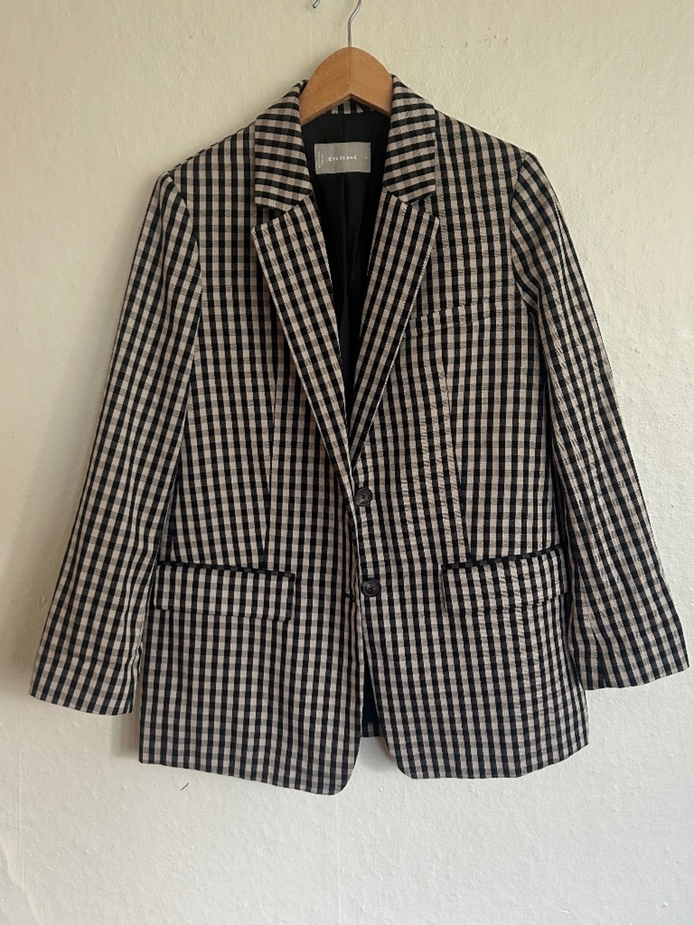 Everlane Black and Tan Gingham Blazer